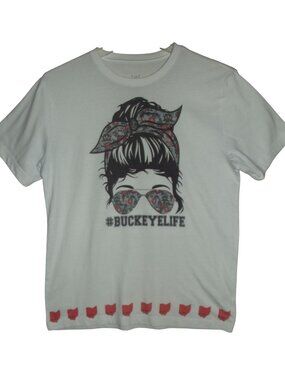 Ohio State Buckeye Life T-shirt Womens Size Medium messy bun sunglasses bandana